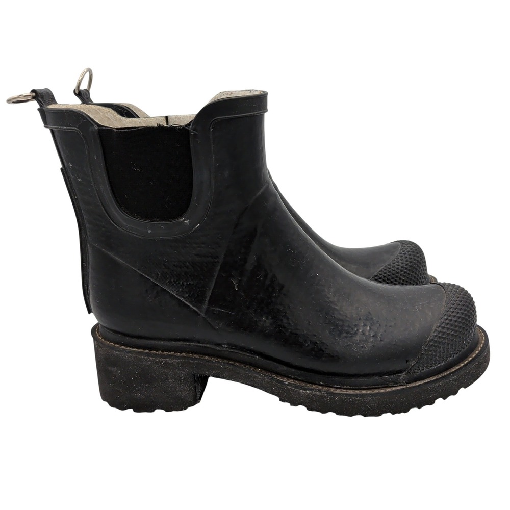 Ilse Jacobsen Rub 47 Black Rubber Chelsea Rain Boots Faux Fur Lined Size 40